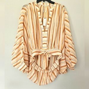Anthropologie Striped Tie-Waist Blouse in Cream, Yellow & Tan